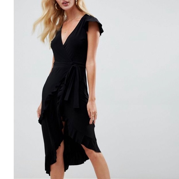 frill sleeve wrap dress